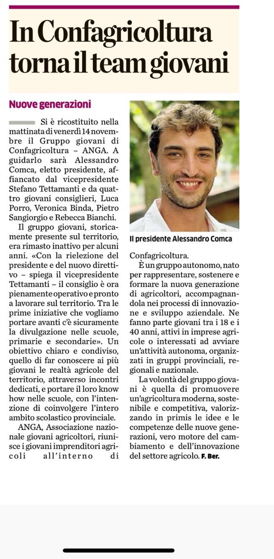 RICOSTITUITA LA SEZIONE GIOVANI DI CONFAGRICOLTURA COMO-LECCO